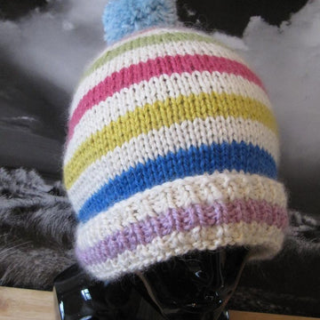 Chunky Stripe Bobble Beanie Hat