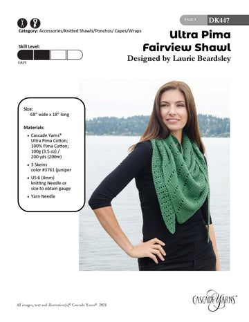 Fairview Shawl in Cascade Yarns Ultra Pima - DK447 - Downloadable PDF