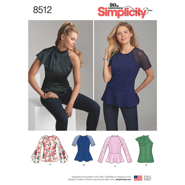 Simplicity Pattern 8512 Misses'/Petite Women’s Tops with Sleeve Variations 8512 - Sewing Pattern