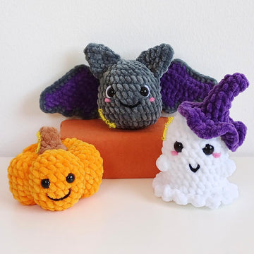 Crochet Halloween Trio: Mini Ghost, Pumpkin and Mini Bat Plush Toy Pattern