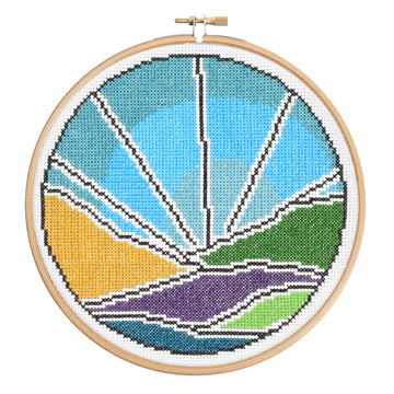 Hawthorn Handmade Blue Sky Cross Stitch Kit - 16cm in diameter