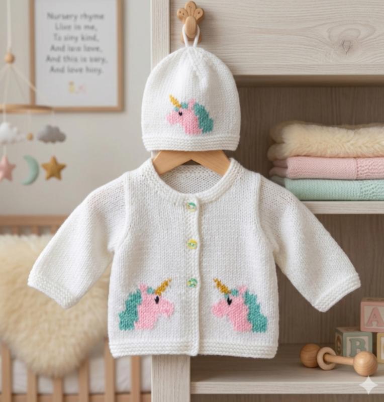 Baby Unicorn Cardigan and Hat