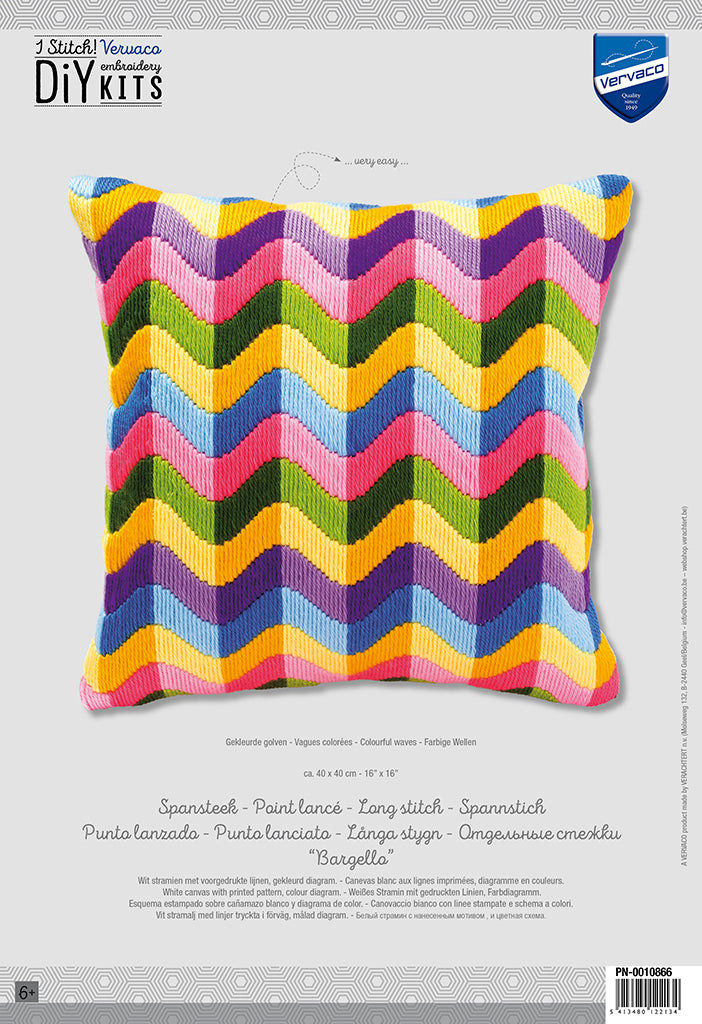 Vervaco Colourful Waves Long Stitch Cushion Front - 40 x 40cm