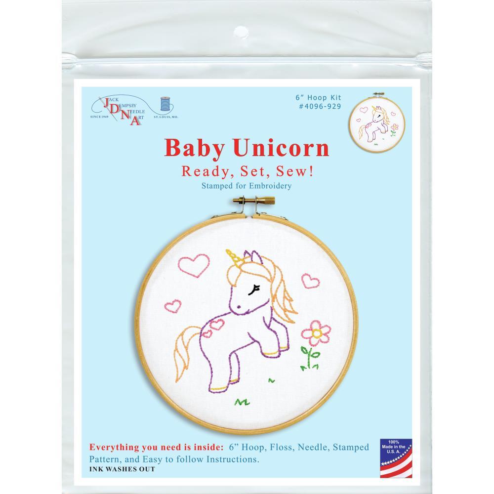 Jack Dempsey Stamped Hoop Kits - Baby Unicorn - 6in