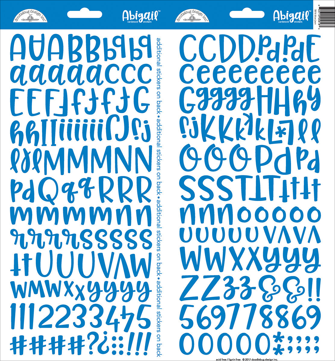Doodlebug Abigail Font Alpha Cardstock Stickers 6"X13" 2/Pkg - Blue Jean