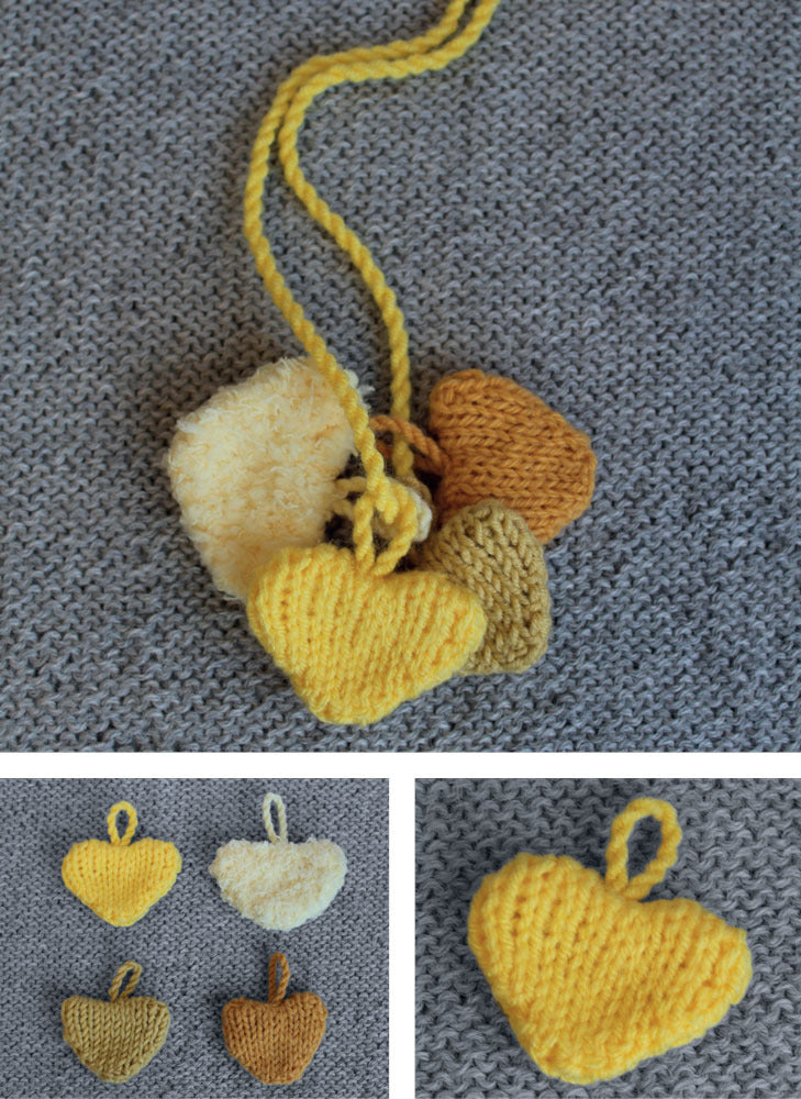 Little Yellow Hearts of Love in Sublime Extra Fine Merino DK & Sirdar Snuggly Snowflake DK