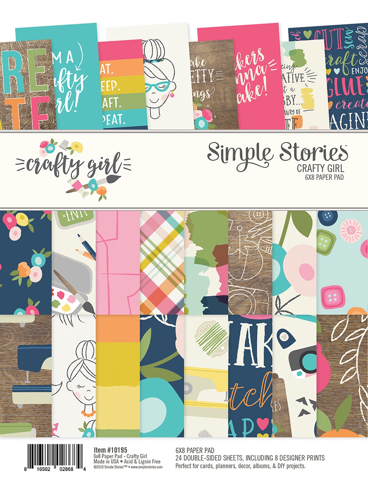 Simple Stories Double-Sided Paper Pad 6"X8" 24/Pkg - Crafty Girl, 8 Designs/3 Each