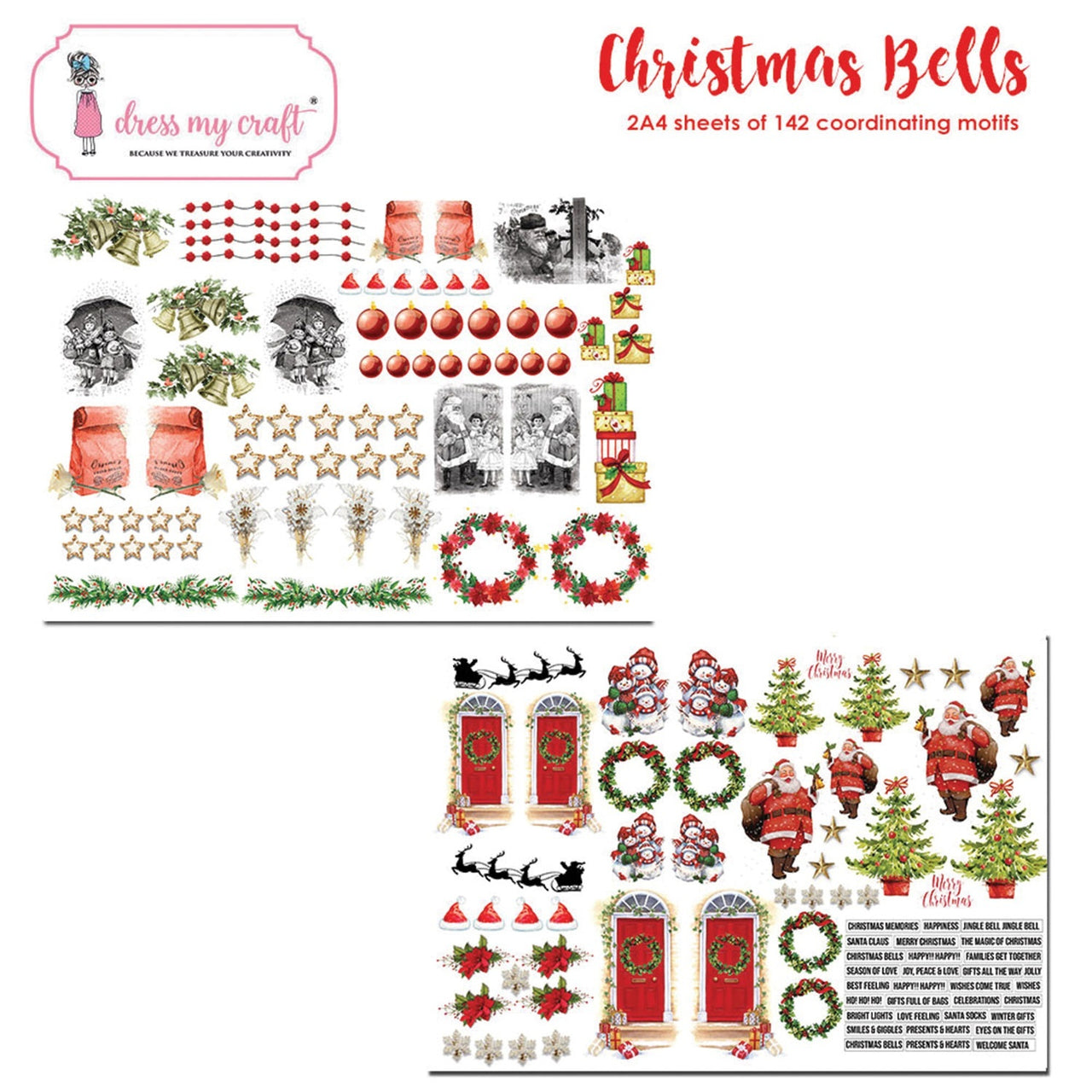 Dress My Craft Image Sheet 240gsm A4 2/Pkg - Christmas Bells