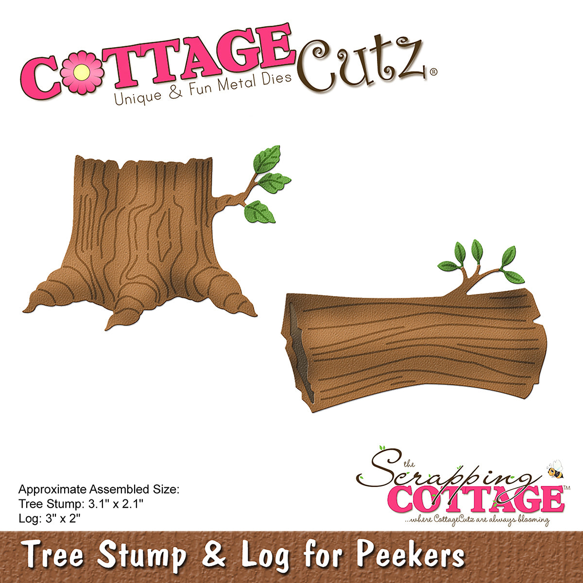 CottageCutz Dies - Tree Stump & Log for Peekers, 2" To 3.1"
