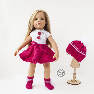 Outfit  Raspberries for 18in doll knitting flat