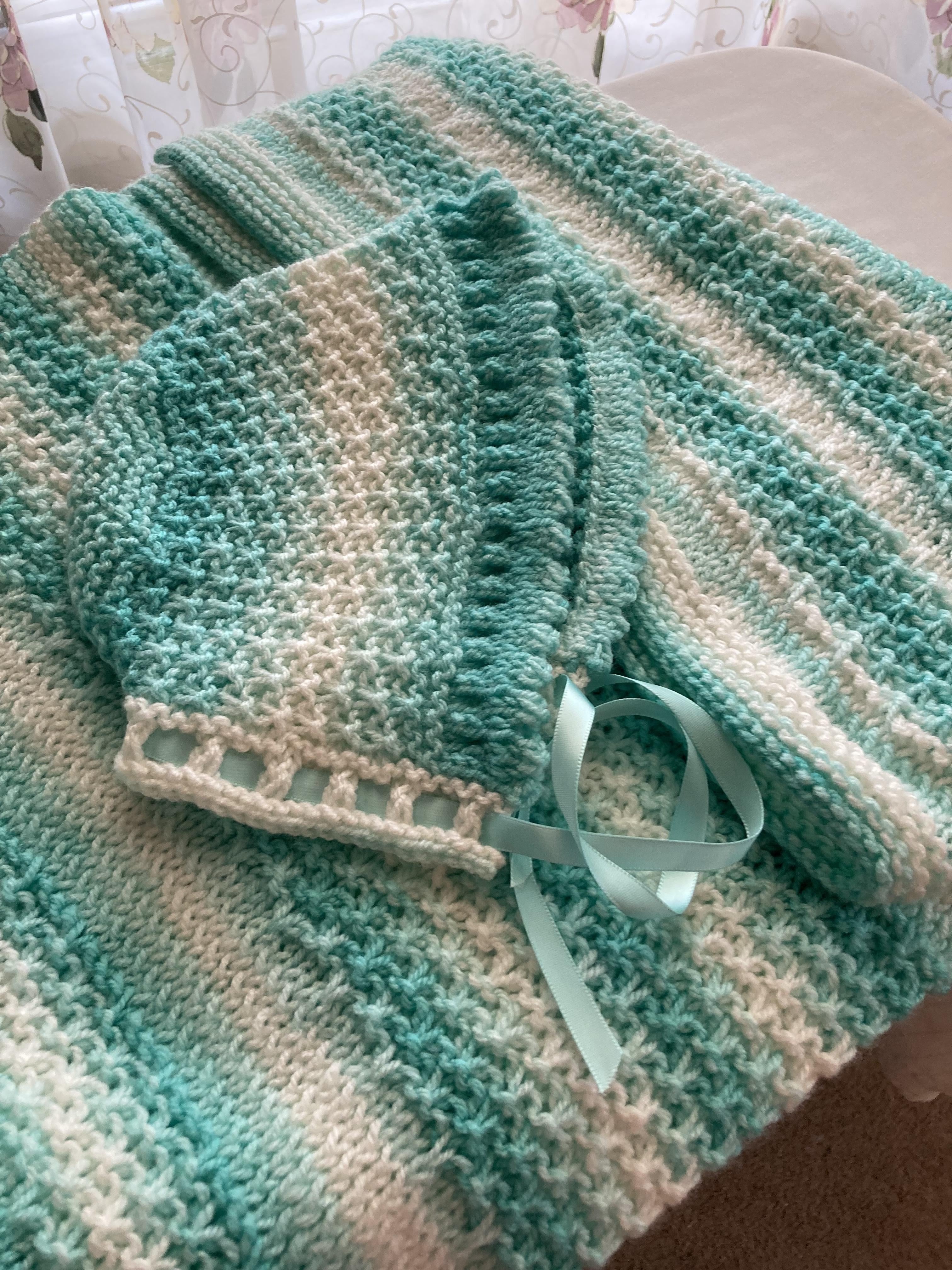 Mint Sorbet Baby Bonnet  Blanket.