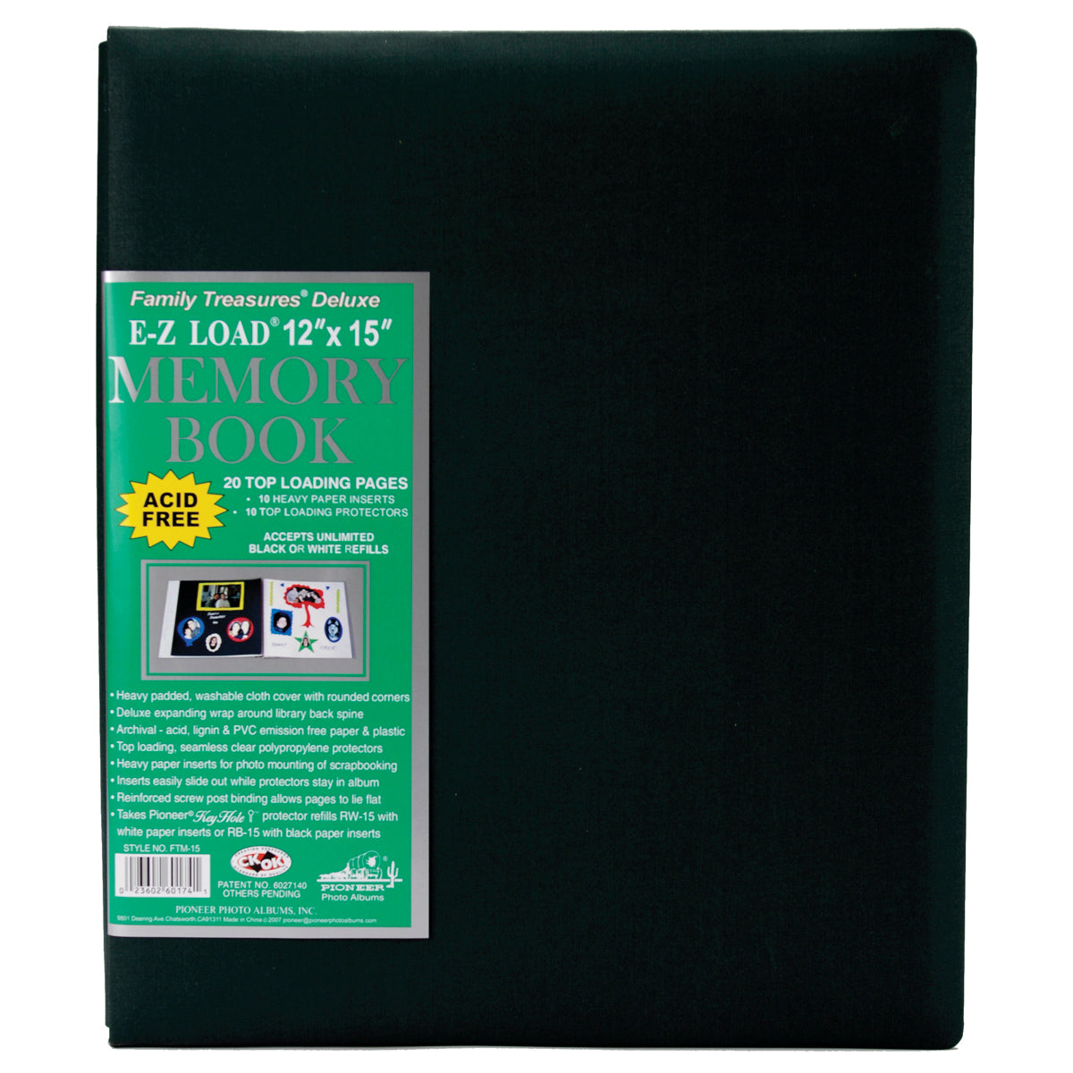 Pioneer Family Treasures Fabric Post Bound Album 12"X15" - Hunter Green