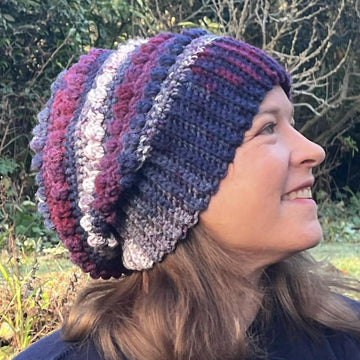 Berry Slouch Beanie and Fingerless Mitts