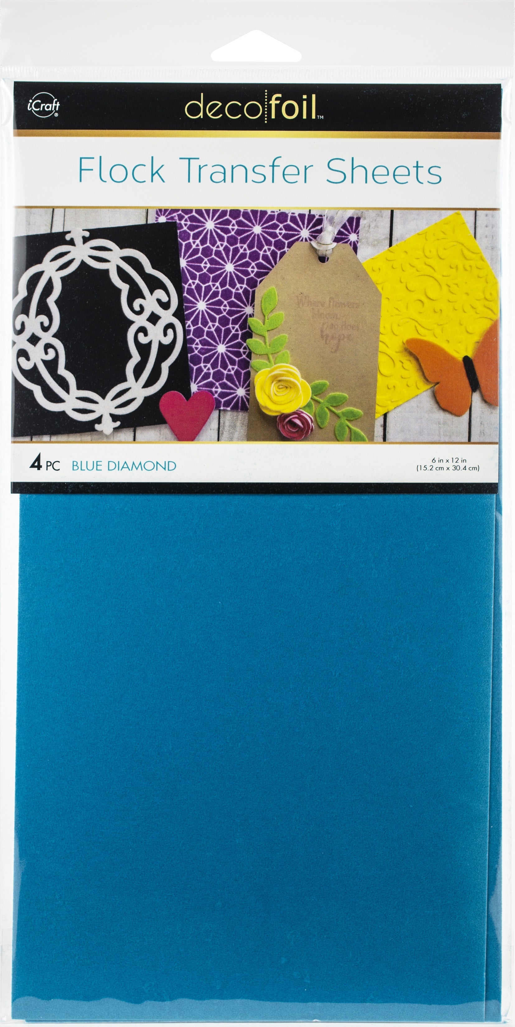 Therm O Web Deco Foil Flock Transfer Sheets 6"X12" 4/Pkg - Blue Diamond