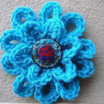 692 CROCHET FLOWER, turquoise loopy flower