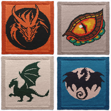 Dragon Knitting Pattern Bundle, 4 Mythical Squares