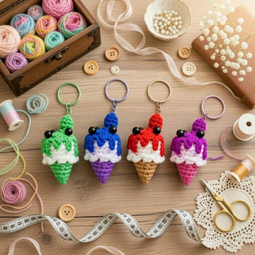 Amigurumi Ice Cream Keychain Pattern | PDF Photo & Video Tutorial | Easy Crochet Keyring