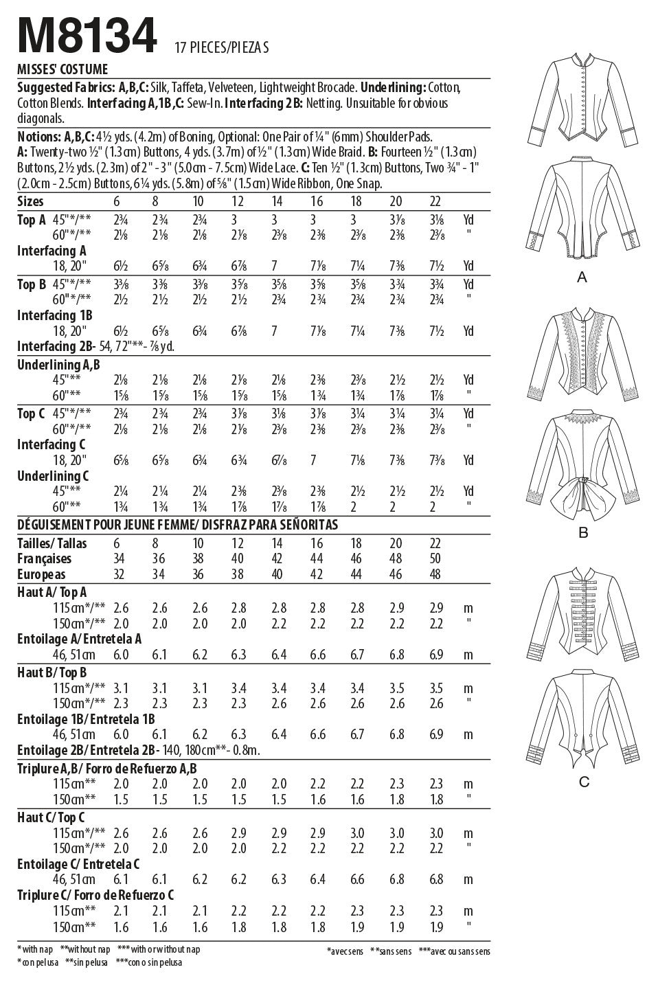 McCall's Misses' Costume M8134 - Sewing Pattern
