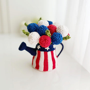 Watering Can crochet pattern, amigurumi watering can with flowers, 4th of July patriotic decor