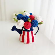 Watering Can crochet pattern, amigurumi watering can with flowers, 4th of July patriotic decor