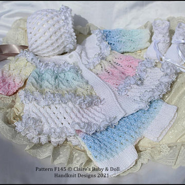 Lacy Lattice Matinee Set 16-22” doll (preemie-3m+ baby)