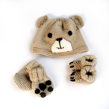 Easy baby bear hat, booties & mittens