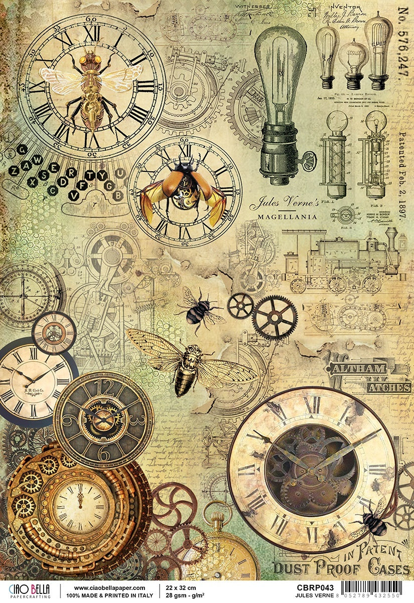 Ciao Bella Rice Paper Sheet A4 5/Pkg - Jules Verne, Voyages Extraordinaires