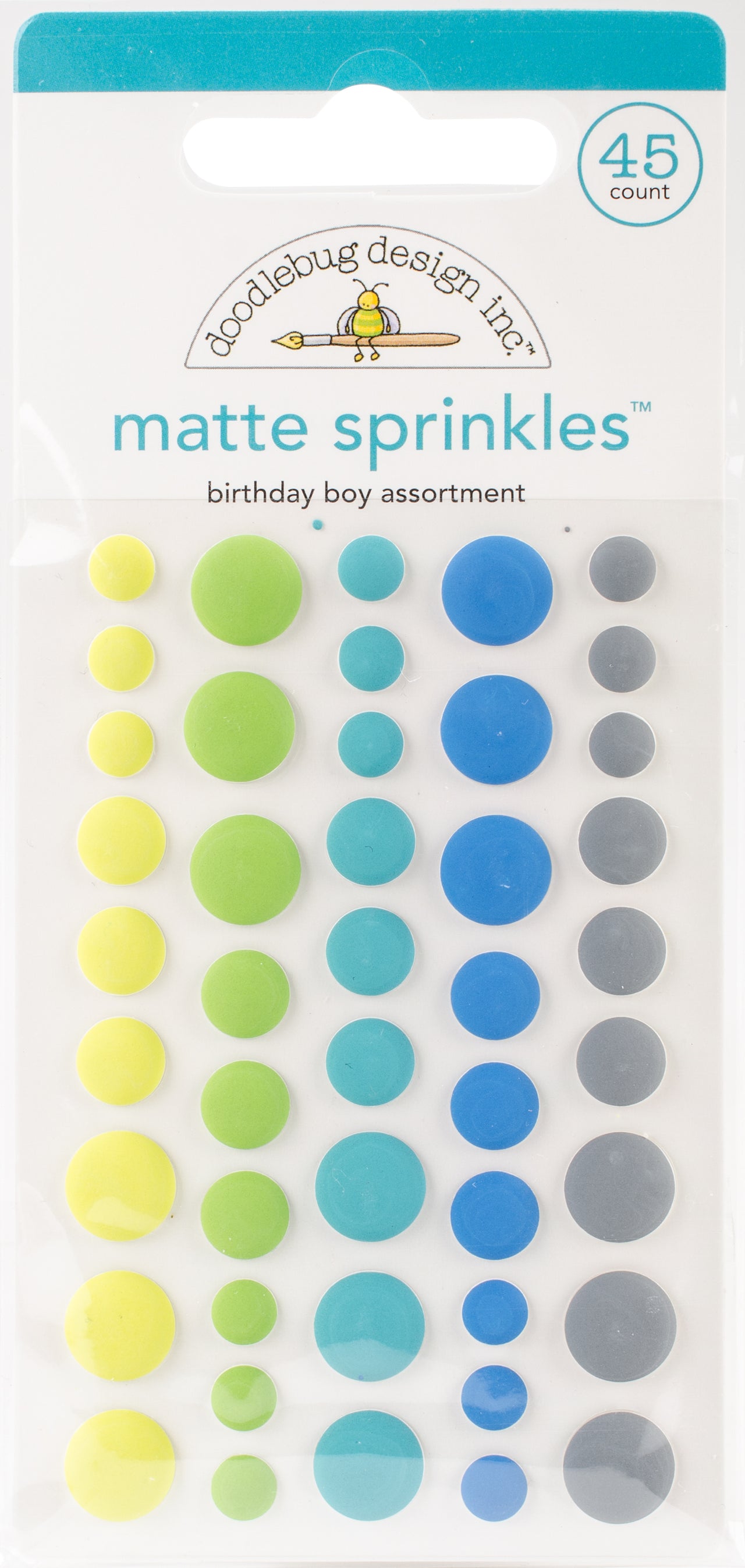 Doodlebug Sprinkles Adhesive Matte Enamel Dots - Birthday Boy, 45/Pkg