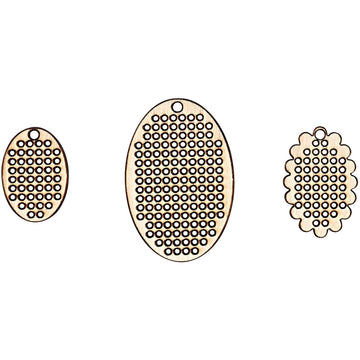 Rico Wooden Pendants To Stitch, Ovals, Pack of 3