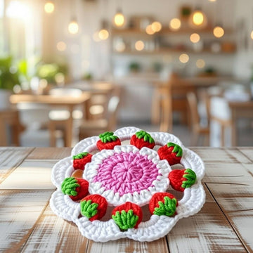 Crochet Strawberry Coaster Pattern PDF + Video Tutorial3
