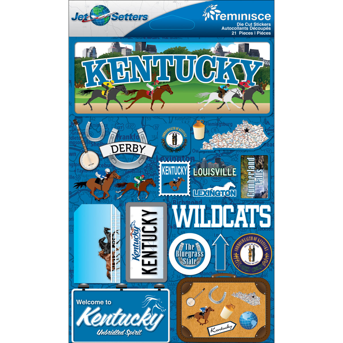 Reminisce Jet Setters State Dimensional Stickers 4.5"X7.5" - Kentucky