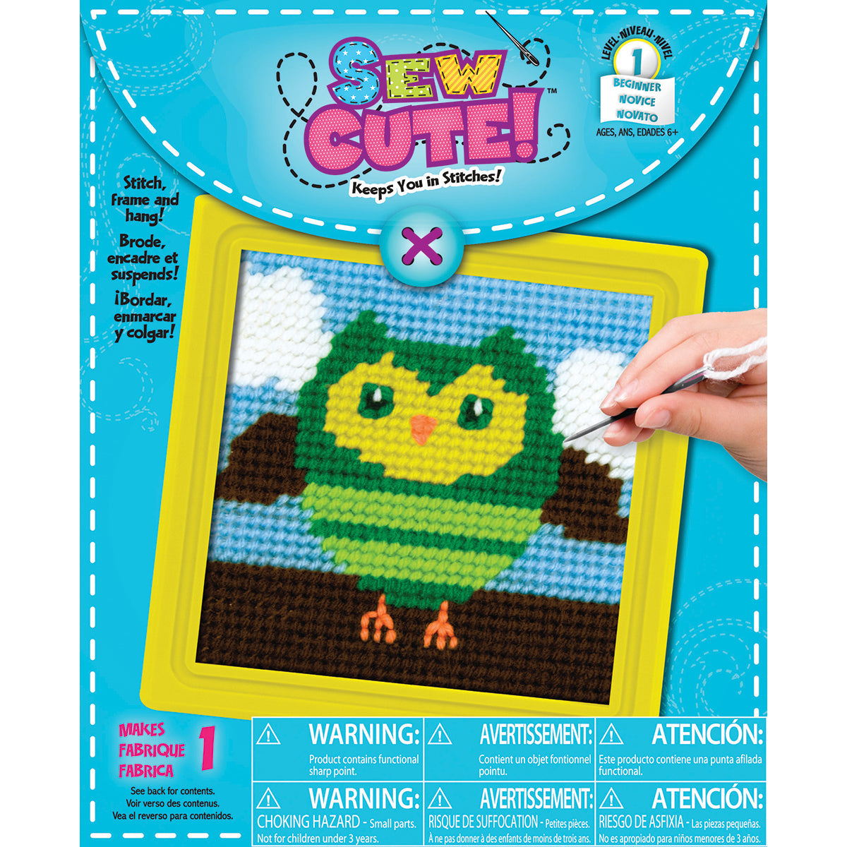 American Crafts Owl Learn To Sew Needlepoint Kit - 6"X6" Stitched In Yarn