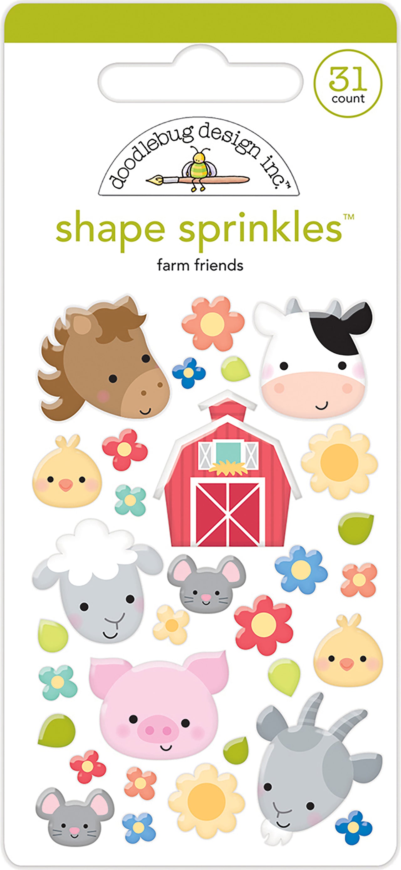 Doodlebug Sprinkles Adhesive Glossy Enamel Shapes - Farm Friends, 31/Pkg