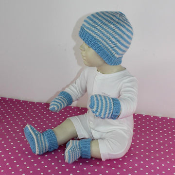Baby Easy Stripe Beanie, Booties & Mittens