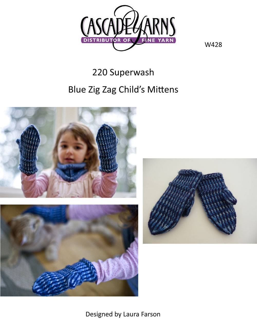 Blue Zig Zag Child's Mittens in Cascade 220 Superwash - W428