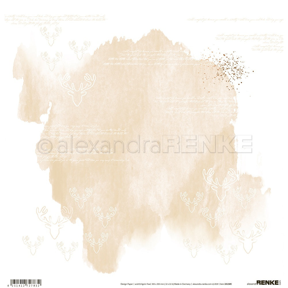 Alexandra Renke Abstract Design Paper 12"X12" 25/Pkg - Beige Deer Heads Watercolors