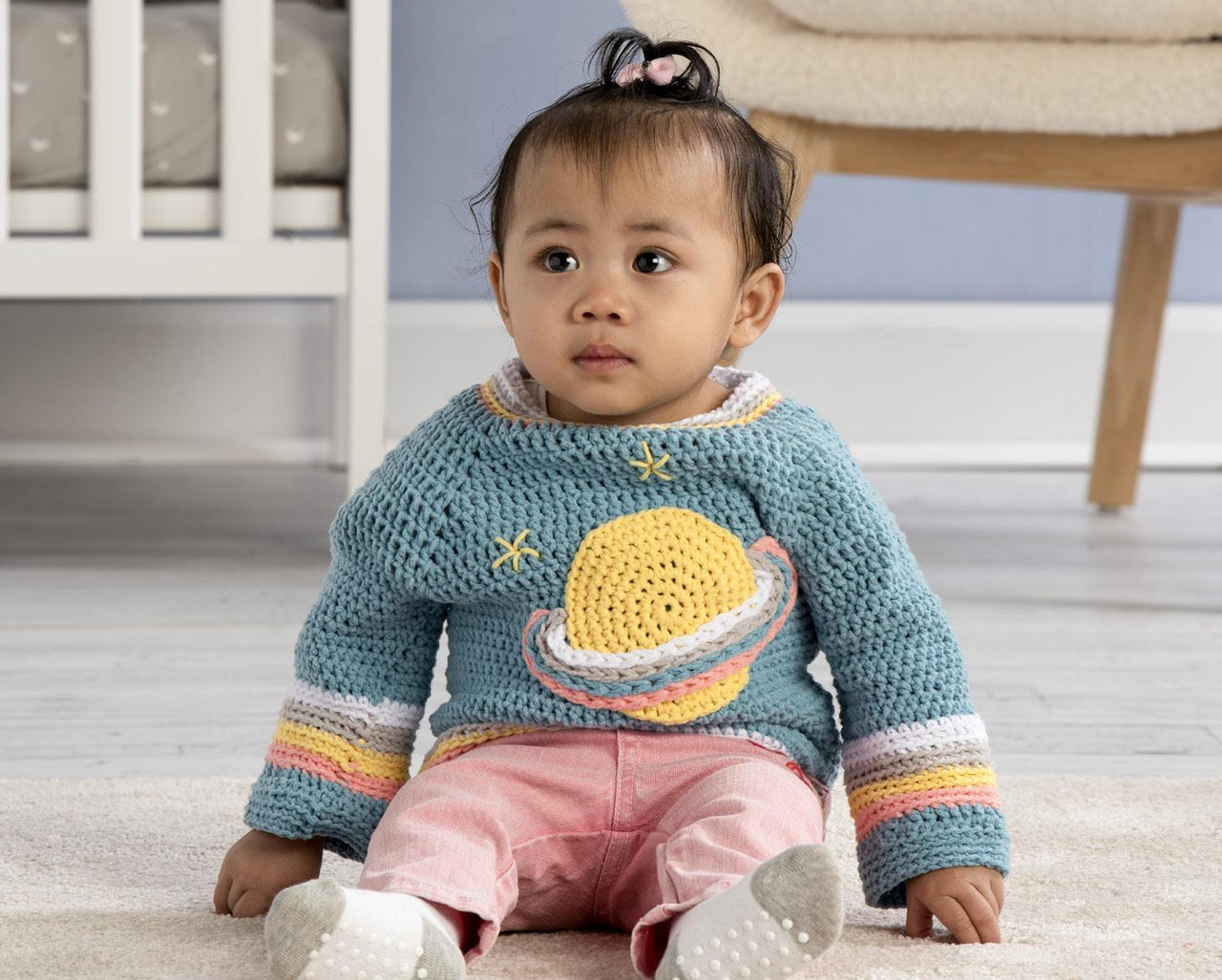 Crochet Saturn Baby Pullover in Bernat Bundle Up - Downloadable PDF