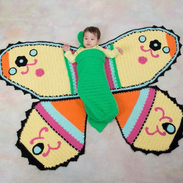 Butterfly Baby Blanket & Cocoon in Red Heart Anne Geddes Baby - LW3572EN - Downloadable PDF