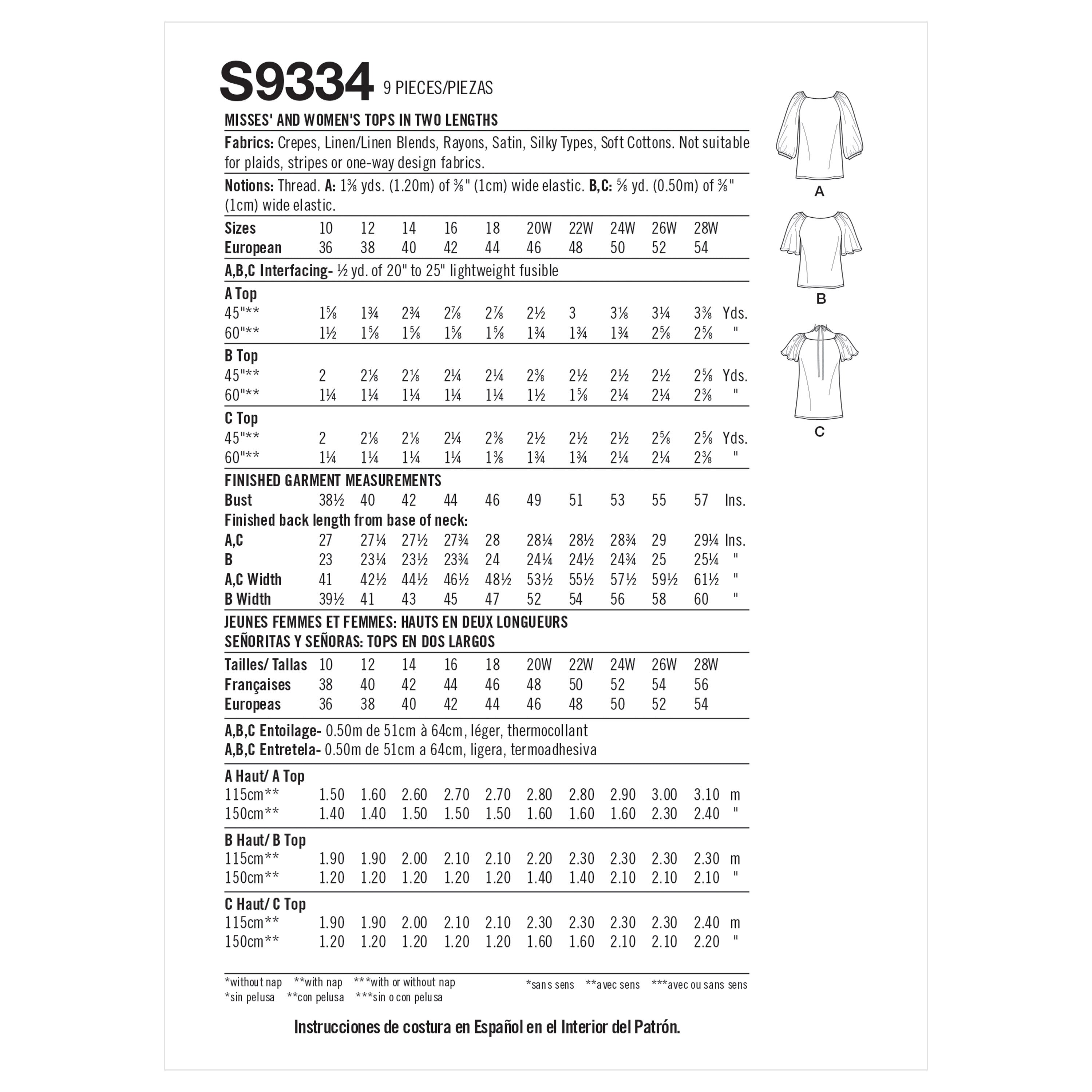 Simplicity Misses' and Women's Tops in Two Lengths S9334 - Sewing Pattern