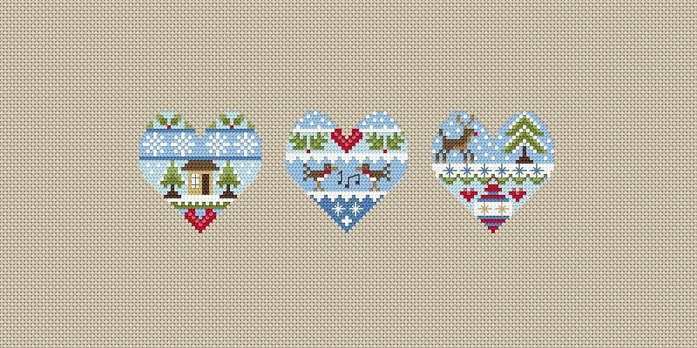 Little Dove Designs Festive Hearts Cross Stitch Kit - 6.35cm x 6.35cm
