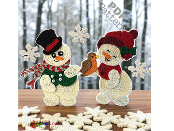 Snowman duo crochet applique pattern