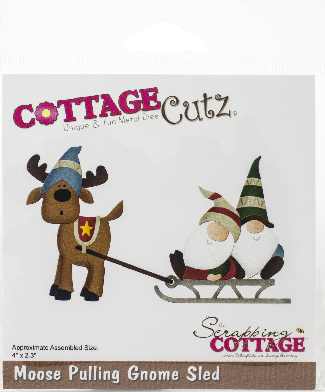CottageCutz Dies - Moose Pulling Gnome Sled, 4"X2.3"