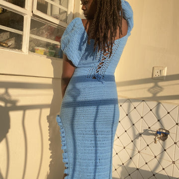 Azure Ruffle Slit Dress,Crochet dress pattern,Instant PDF pattern, Midi length crochet dress, crochet gown dress easy pattern, easy crochet