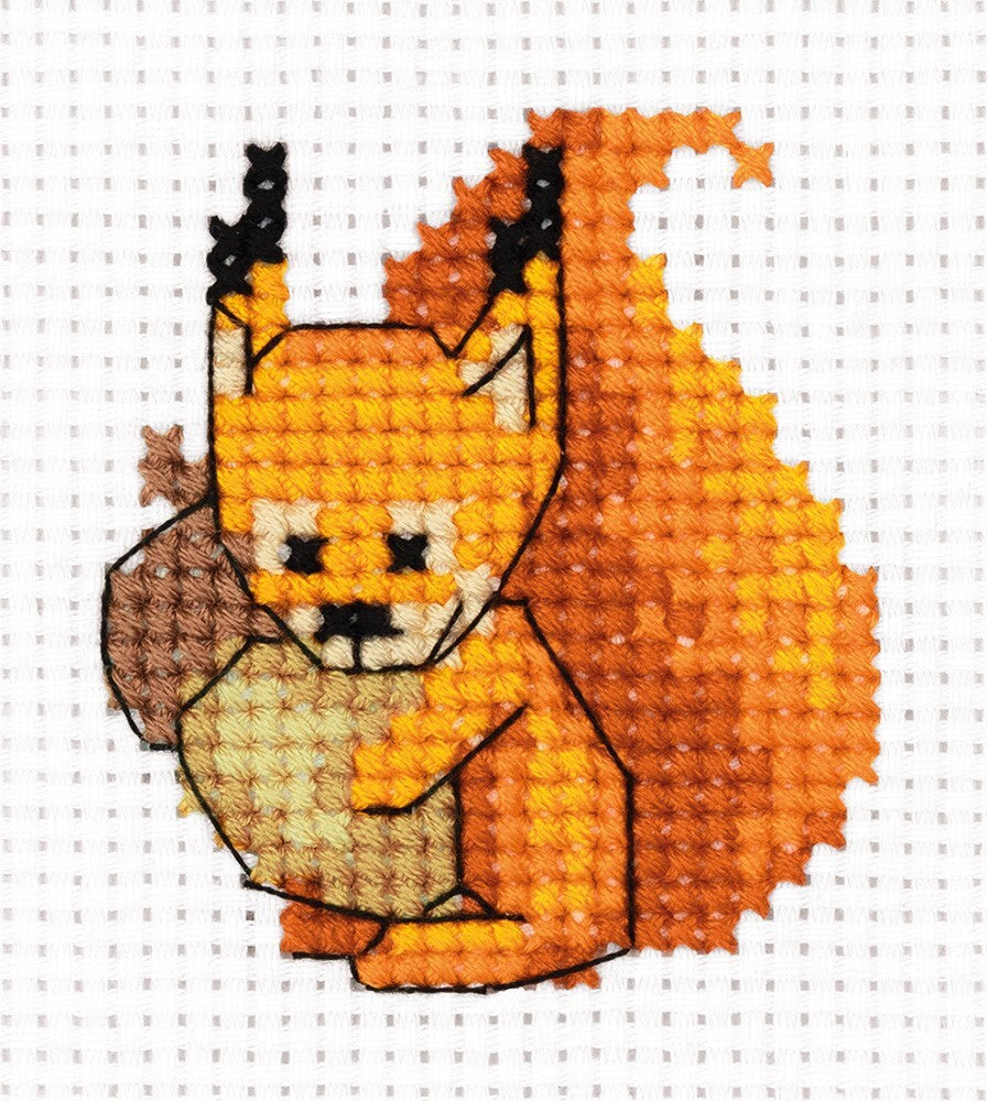 Klart Squirrel and Acorn Cross Stitch Kit - 8cm x 9cm