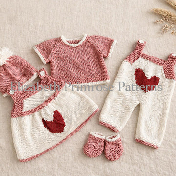 Heart Dungarees & Pinafore Set Knitting Pattern P133 | Dolls Clothes | Elizabeth Primrose Patterns