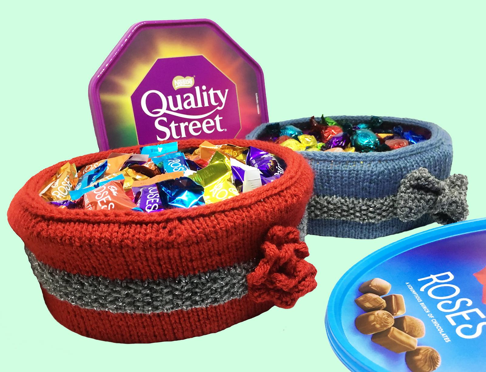 Christmas chocolate tub covers, Quality Street / Roses