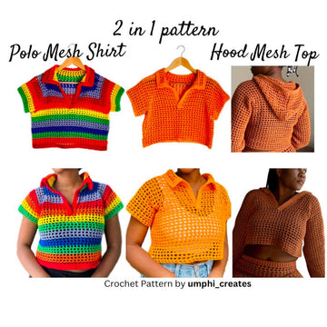 Polo Mesh Shirt Crochet Pattern (English)|Hood Mesh Crochet Top