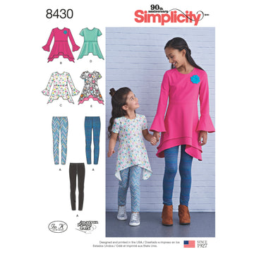 Simplicity Pattern 8430 Child and Girls Knit Tunics in Two Lengths and Leggings 8430 - Sewing Pattern