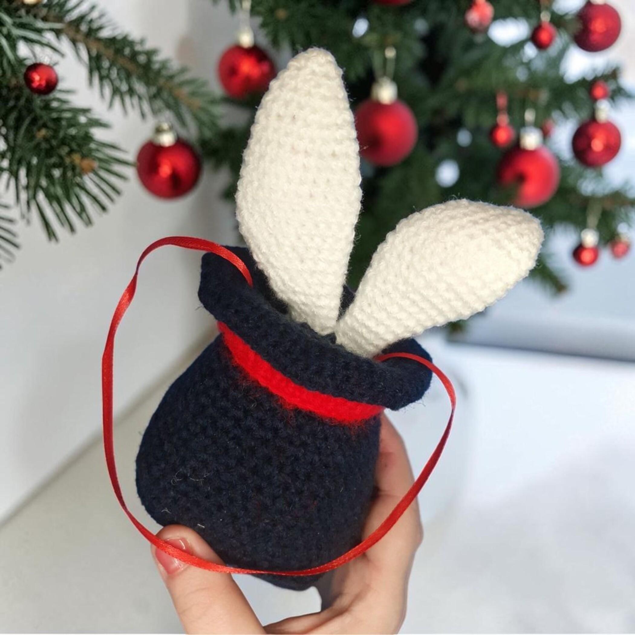 Christmas Rabbit in Magic Hat Crochet Pattern, Crochet Circus Toy, Crochet Bunny Ears, Magician Bunny Tree Ornament