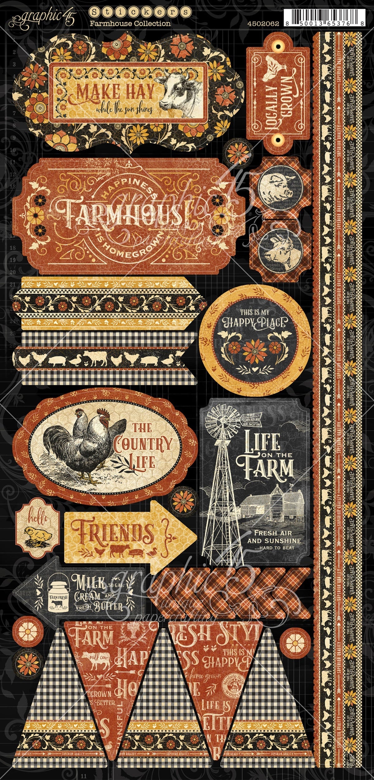 Graphic 45 Farmhouse Cardstock Stickers 12"X12" - 621804
